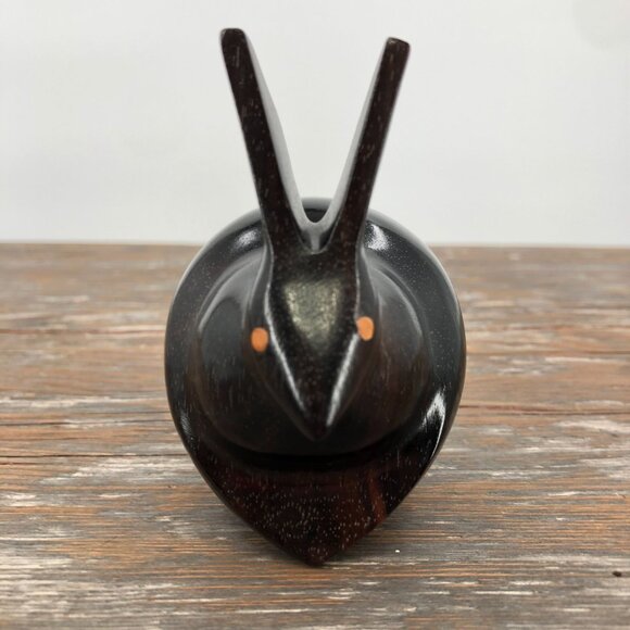 Vintage Hand Crafted Dark Wood Rabbit Figurine 3" Abstract Polished Mid Century - Picture 2 of 10